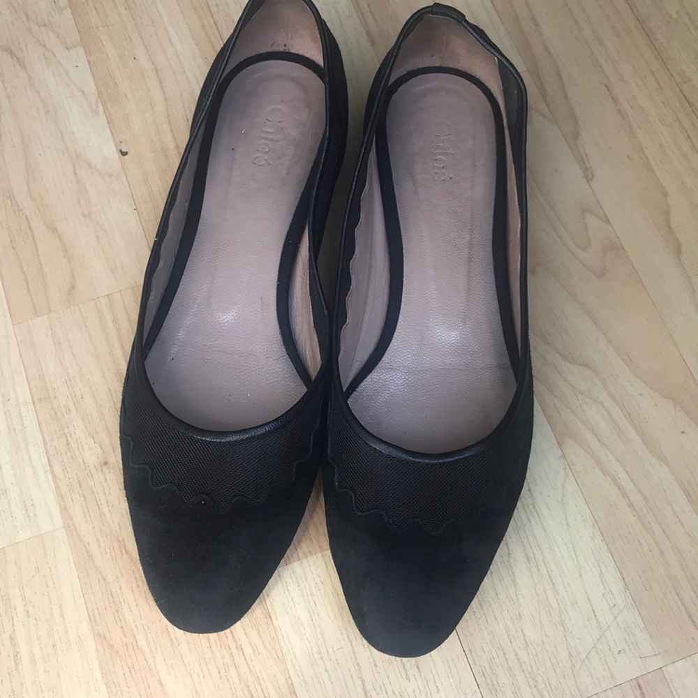 Chloé Scallop Black Flats . Size 36 1/2